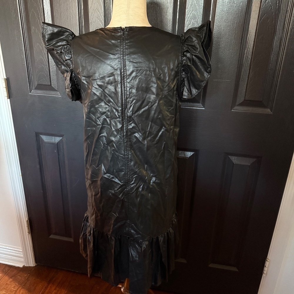 Anthropologie Pinch flutter sleeve faux leather Desi Mini Dress - Picture 4 of 10
